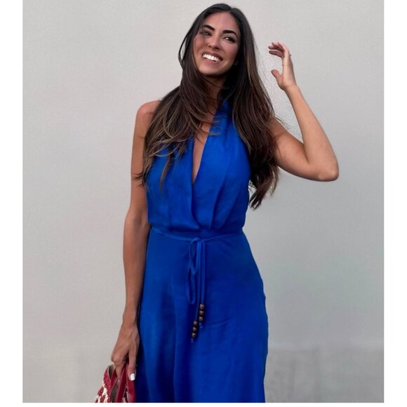 ZARA WOMAN LINEN BLEND HALTER DRESS INK BLUE XS S M L | 4786/293 NWT - Picture 6 of 15